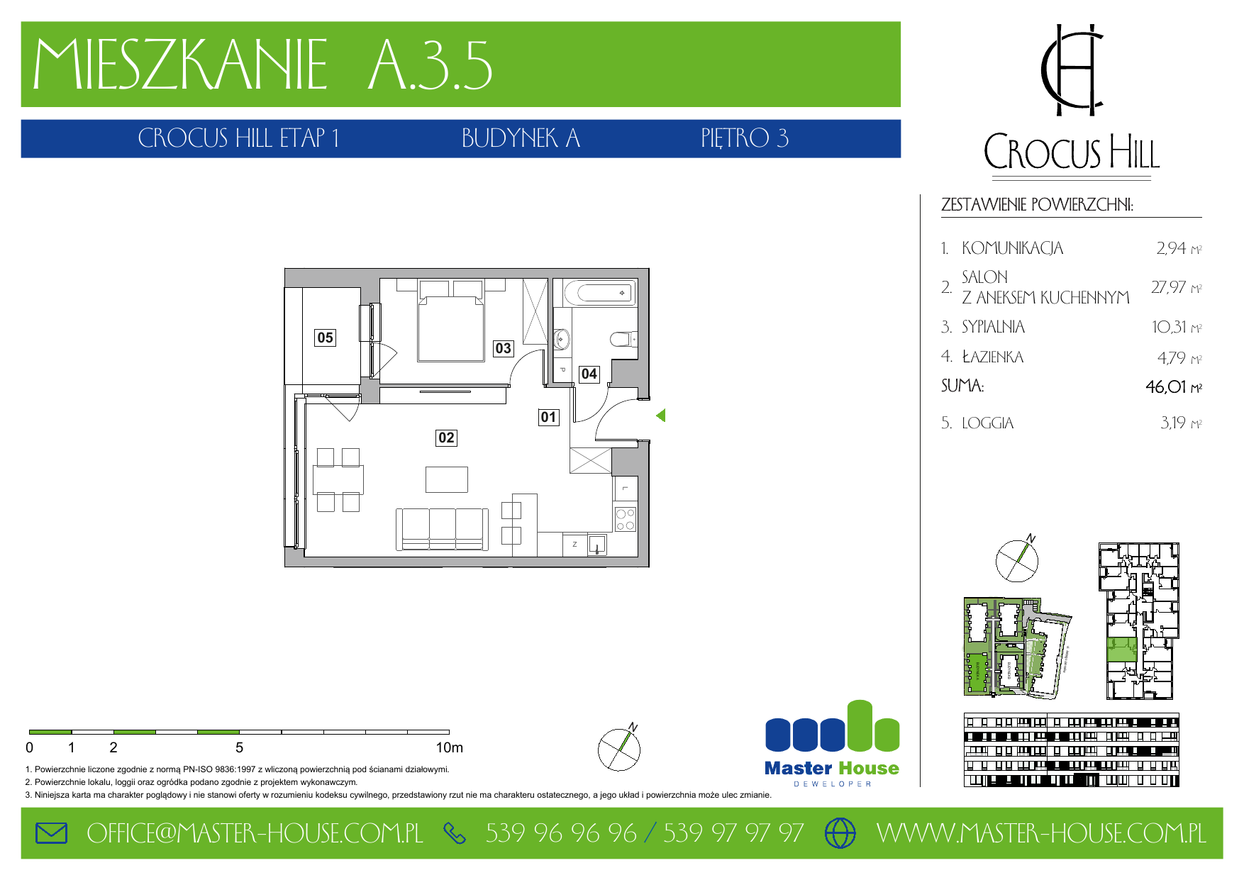 Mieszkanie 46,01 m², piętro 3, oferta nr A.3.5, Crocus Hill, Szczecin, Śródmieście, ul. Jerzego Janosika 2, 2A, 3, 3A-idx